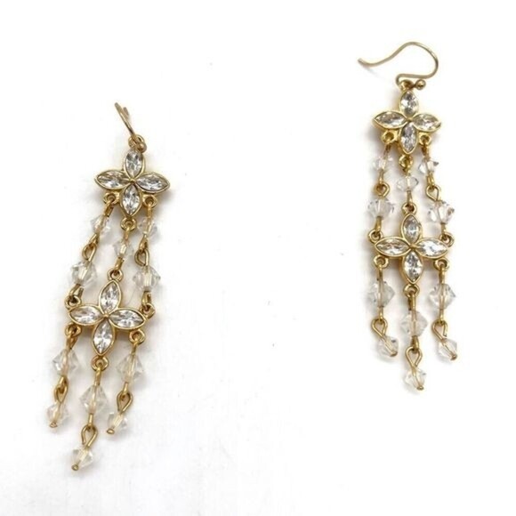 Crystal Chandelier Earrings on Gold Tone - Picture 2 of 2